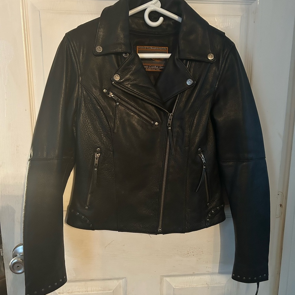 Black Leather Biker Jacket size s